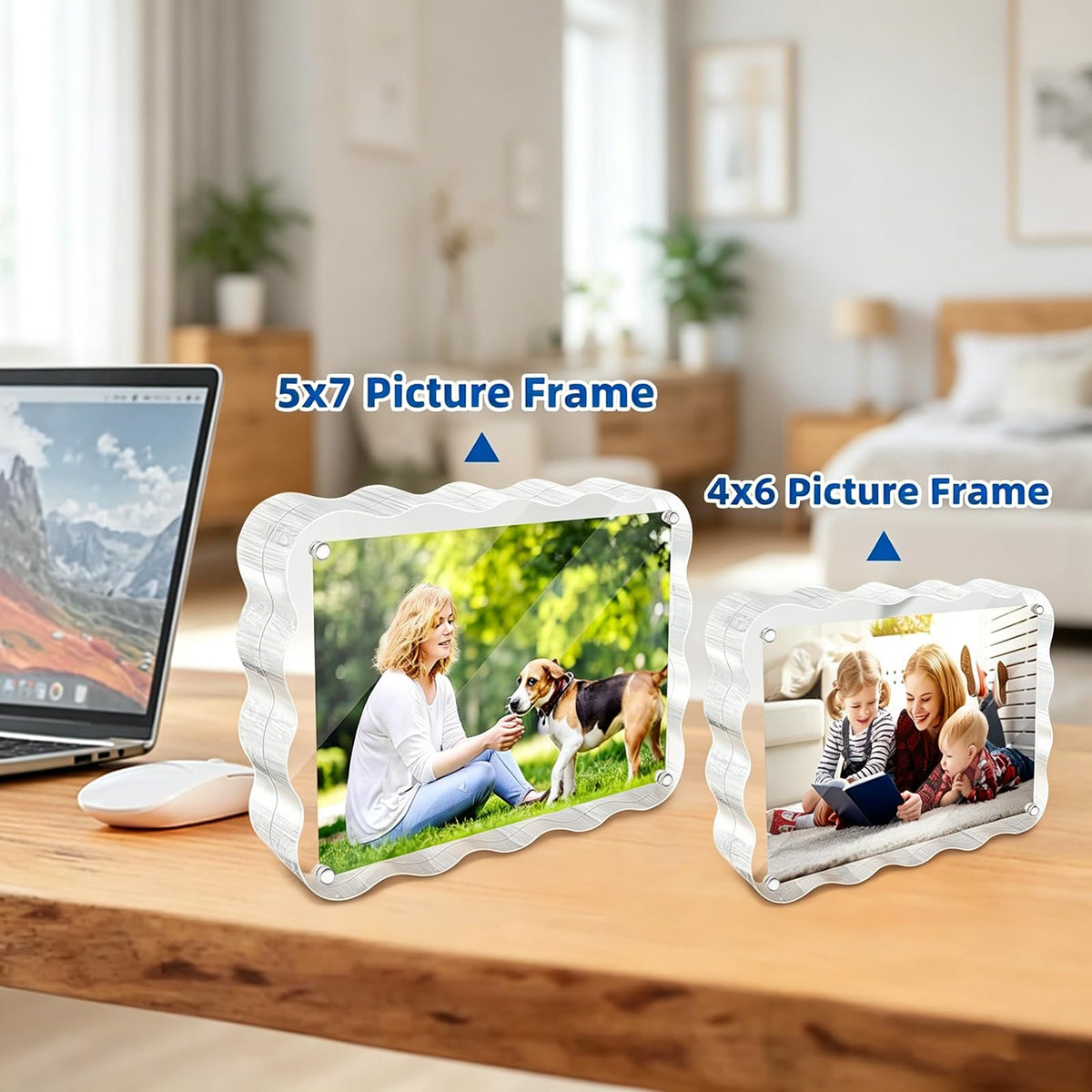 laapee 4x6 Acrylic Picture Frame 3 Pack, 10+10mm Thicker Magnetic Acrylic Frame, Double Sided Display, Anti-fading, Clear Block Scalloped Photo Frames Freestanding for Desktop Display