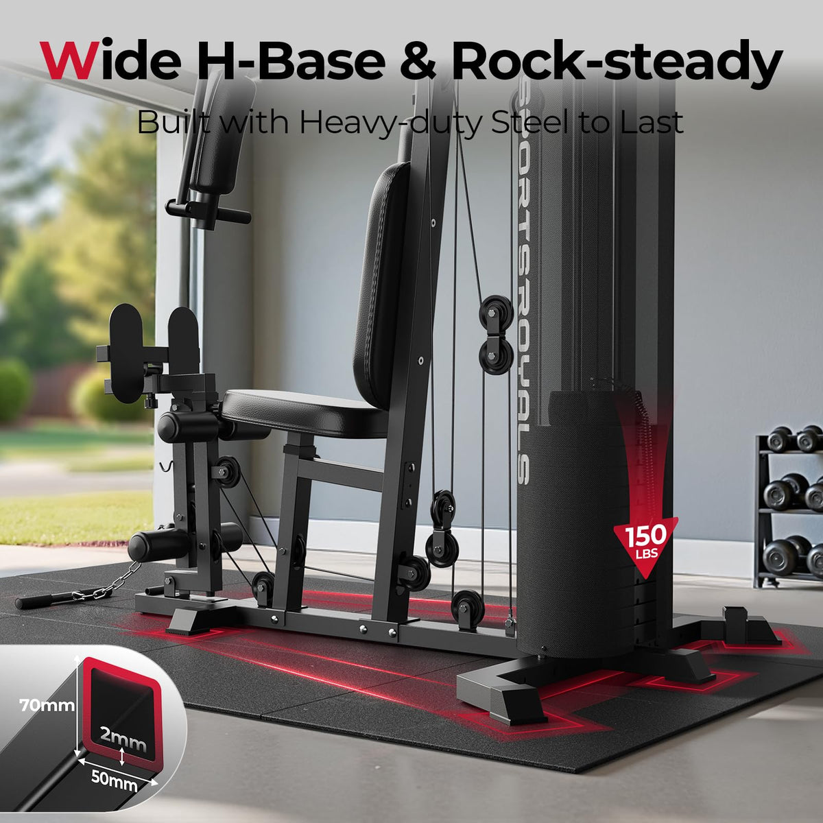 Sportsroyals Home Gym, Multifunctional Workout Station with Leg Press, 150LBS Weight Stack Full Body Workout Equipment for Home Exercise Fitness Strength Training (Black)