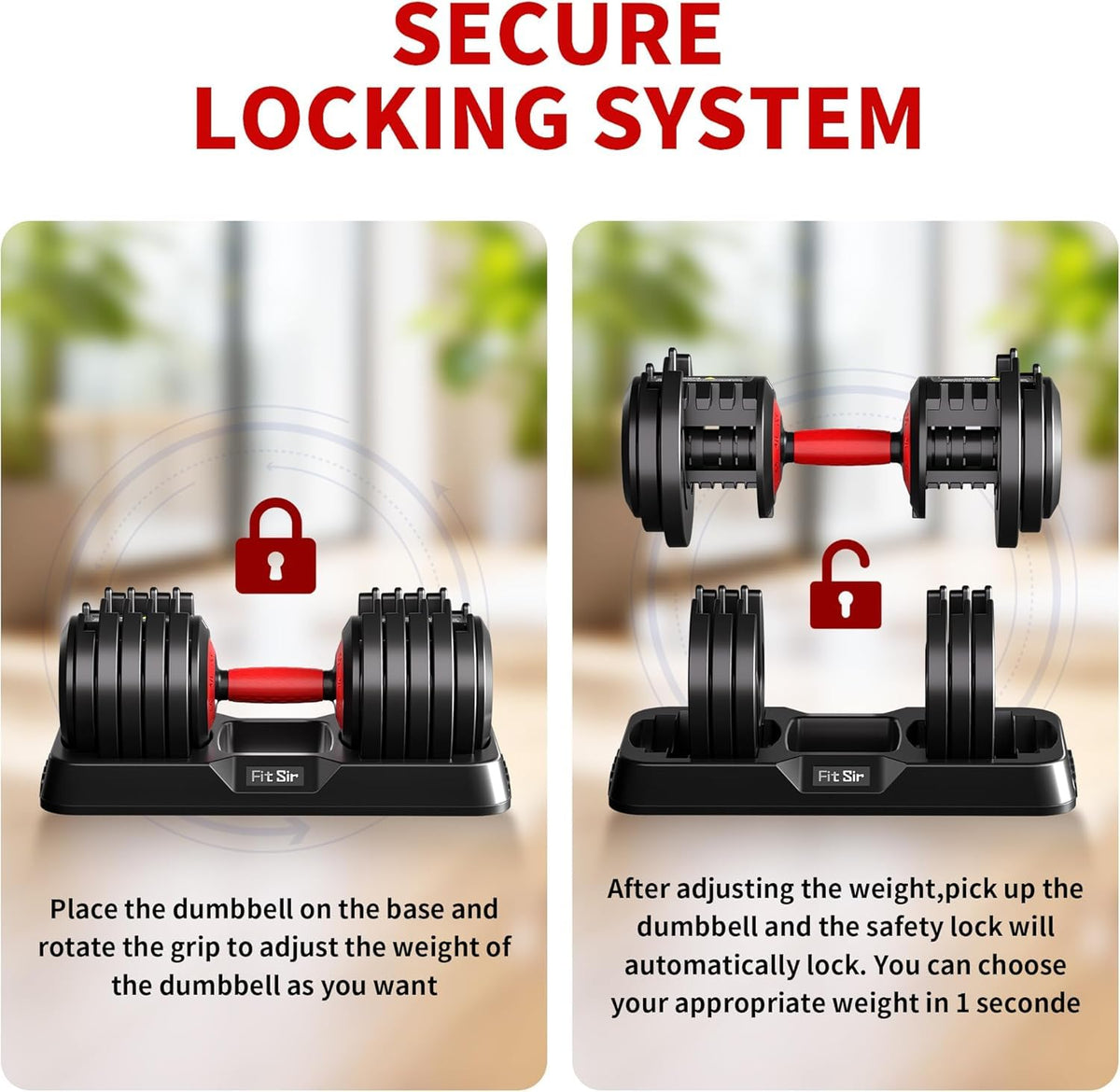 55LB Adjustable Dumbbell Set,10 in 1 Free Weights Dumbbell of 2 with Secure Locking Mechanism for Safe,1 Sec Speed Adjustment Men/Women Gym and Home Strength Training Equipment.