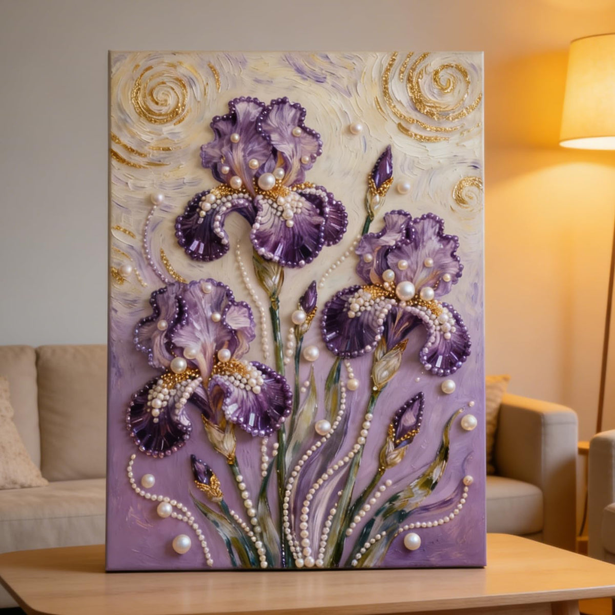 Mrchfr Purple Iris Pearl Painting for Adults Handmade DIY Self-Adhesive Bead Flower Painting for Beginners Pearl Mosaic Art for Home Office Bedroom Wall Art Without Frame 15.75x19.96inch(Style C)