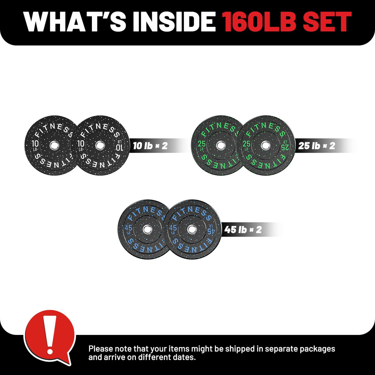 papababe Bumper Plates, High-Bounce Olympic Weight Plates with Colored Fleck-Rubber Weights Plates for Weight Lifting and Strength Training (160 lb set)