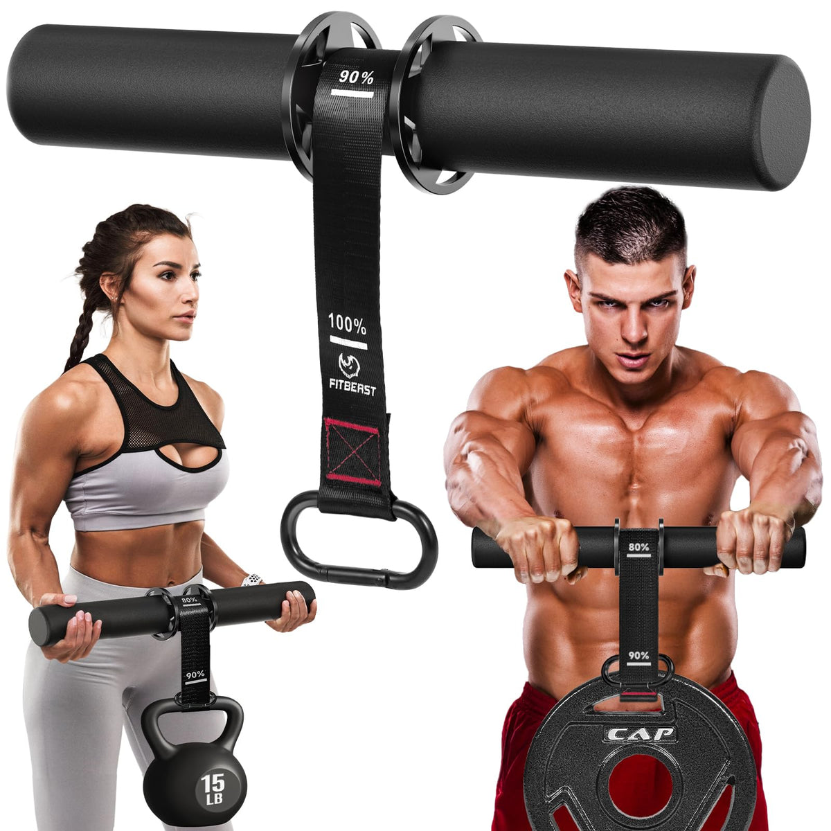 FitBeast Forearm Strengthener & Wrist Roller - Forearm Strength Trainer with Thickened Anti-Slip Grip Handles&Adjustable Strap, Perfect for Forearm Exercising, Boosting Grip Strength, Muscle Building