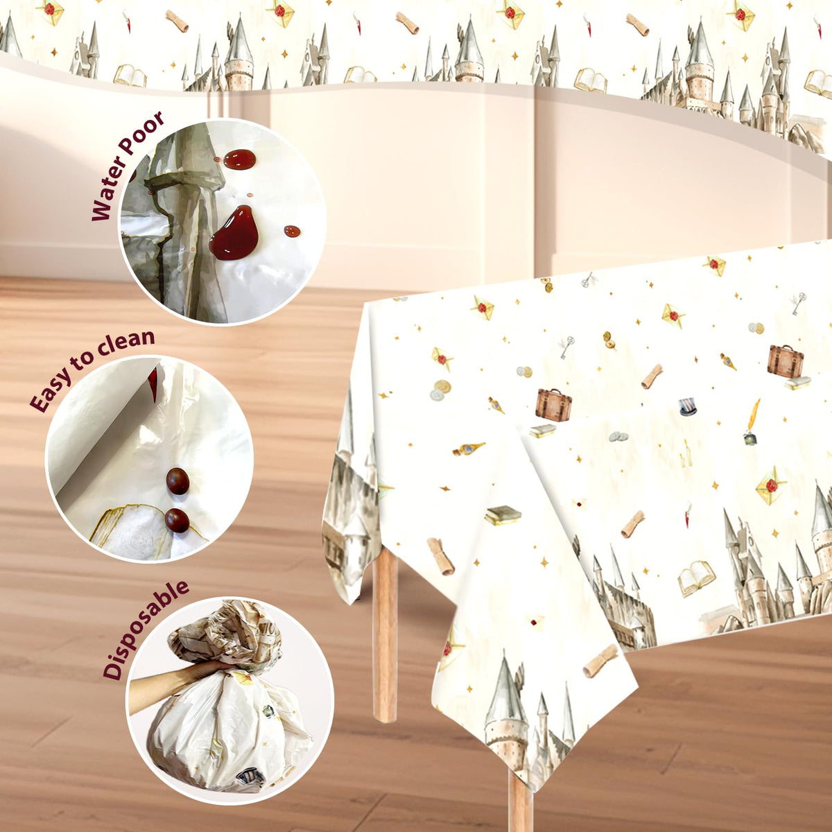 DYLZB 3PCS Magical Tablecloth,Disposable Wizard School Plastic Table Cover for Birthday Party, Halloween Witch Party Decor(54 x 108 Inches)