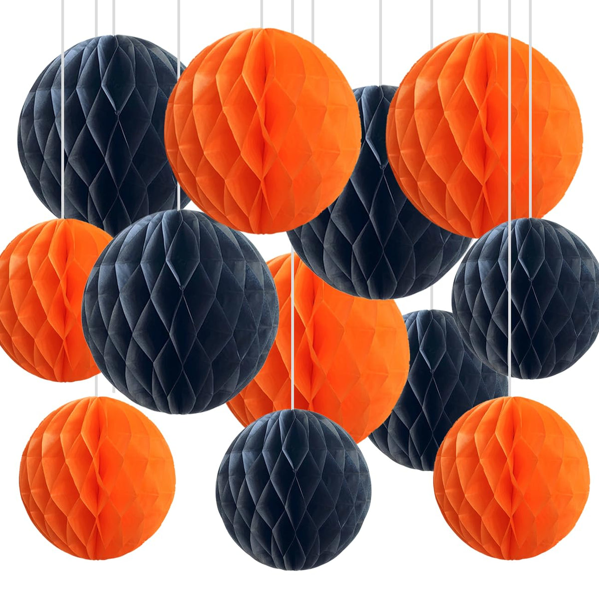 CC wonderland zone 12pcs Black and Orange Paper Honeycomb Balls,Hanging Tissue Pom poms for Halloween Party Decorations