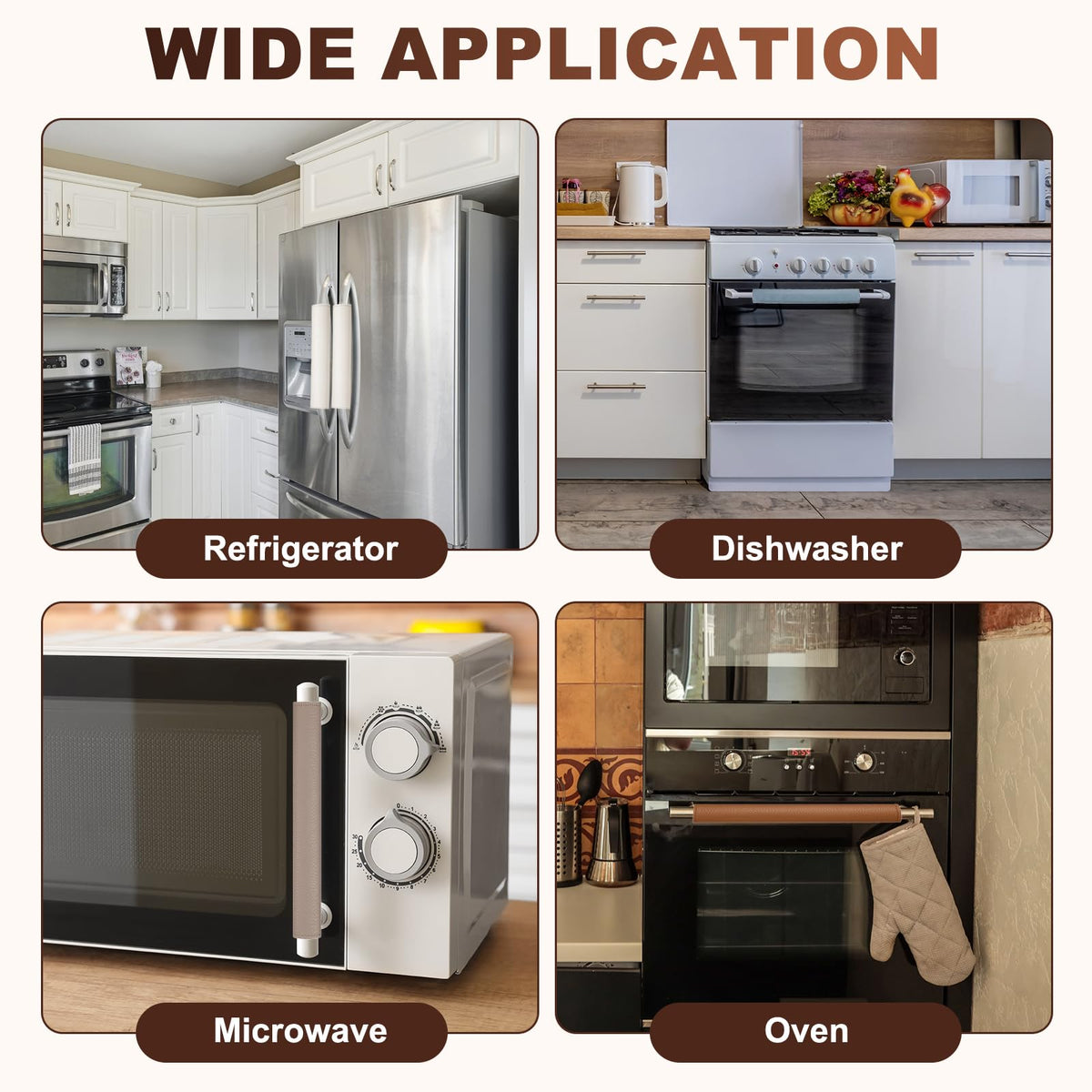 uxcell 6Pcs Refrigerator Door Handle Covers, PU Leather Kitchen Appliance Handle Protector, Anti-Static Fridge Handle Cover Keep Your Microwave Oven Dishwasher Clean, Brown