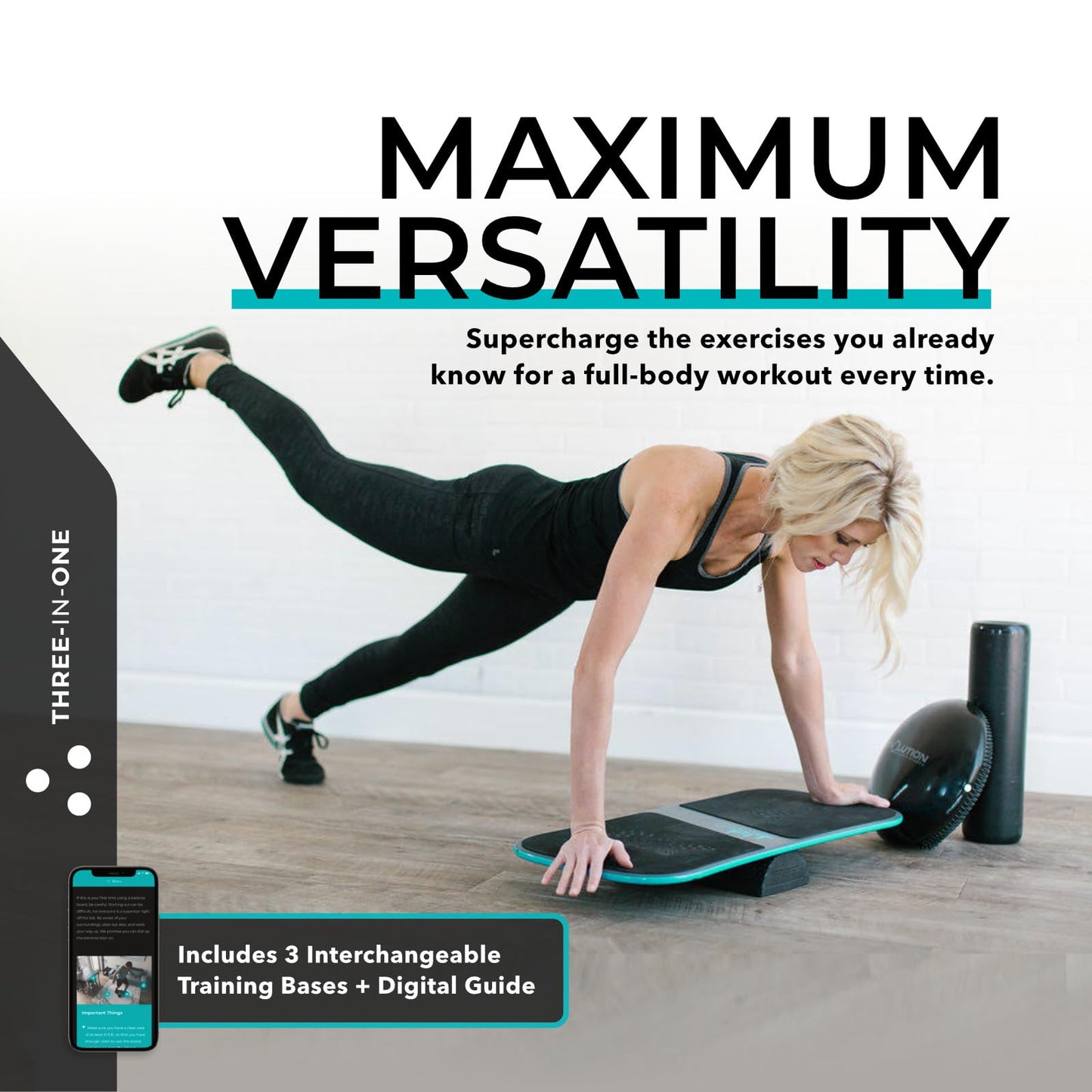 Revbalance FIT 3-in-1 Exercise Balance Board Training System (Teal)