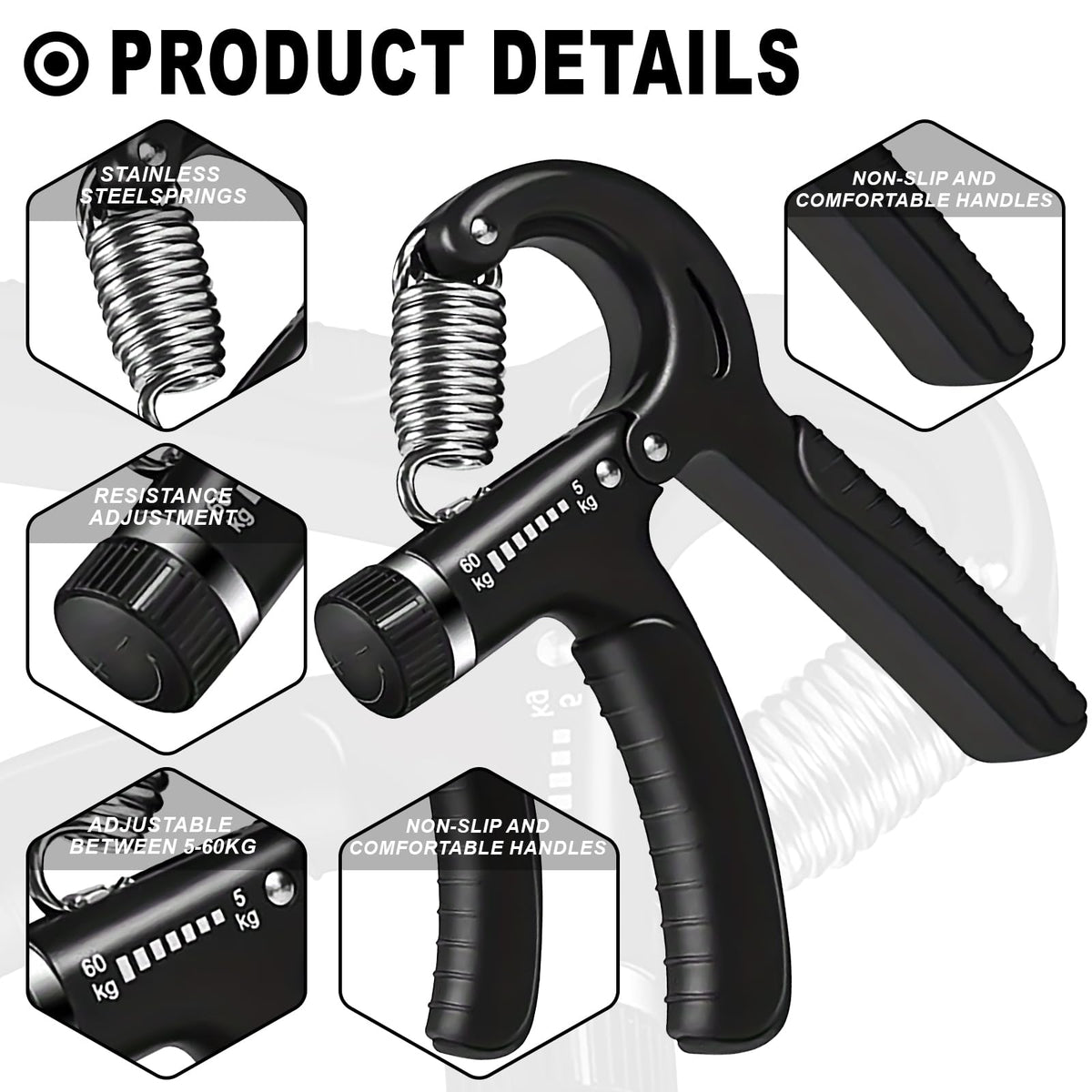 Grip Strength Trainer, Hand Grip Exerciser Strengthener with Adjustable Resistance 11-132 Lbs (5-60kg), Forearm Strengthener, Hand Exerciser for Muscle Building and Injury Recover