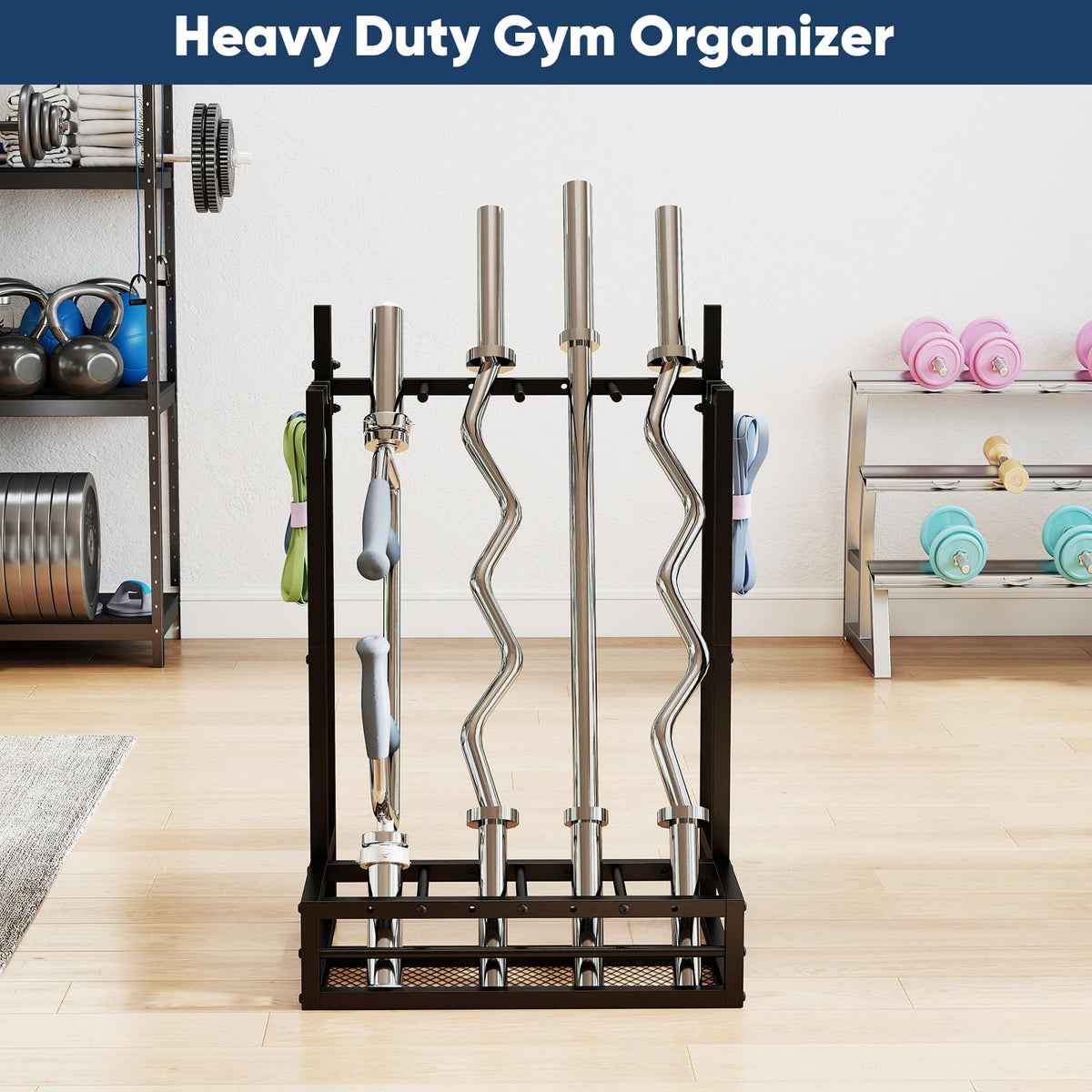 bimiti Weight Bar Rack Weighted Workout Bar Holder Vertical Barbell Holder Barbell Storage Rack for Full Body Workout, Barbell Equipment Accessories and Attachments, Can Hold Multiple Weighted Barbells