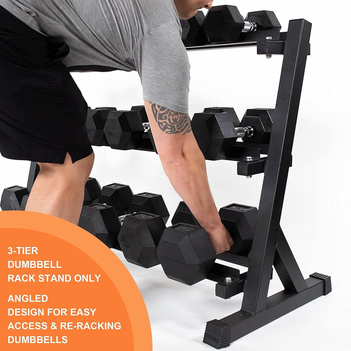 3-Tier Dumbbell Rack Multilevel Weight Storage Organizer for Home Gym, Weight Rack for Dumbbells, Kettlebells, 1200LBS(Rack Only)