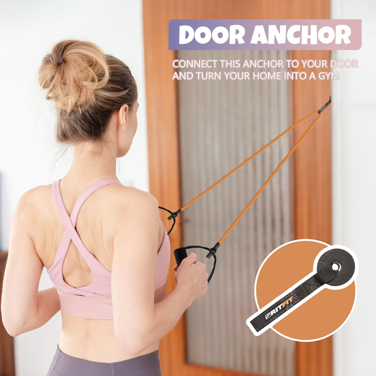 RitFit Single Resistance Exercise Band with Comfortable Handles - Ideal for Physical Therapy, Strength Training, Muscle Toning - Door Anchor and Starter Guide Included (Rose Pink(10-15lbs))