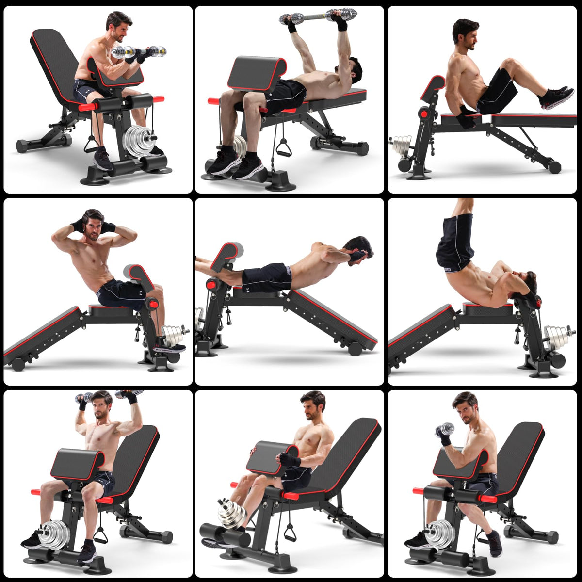 Adjustable Weight Bench,Utility Workout Bench Foldable Incline Decline Benches for Home Gym Full Body Workout,Load 500LBS