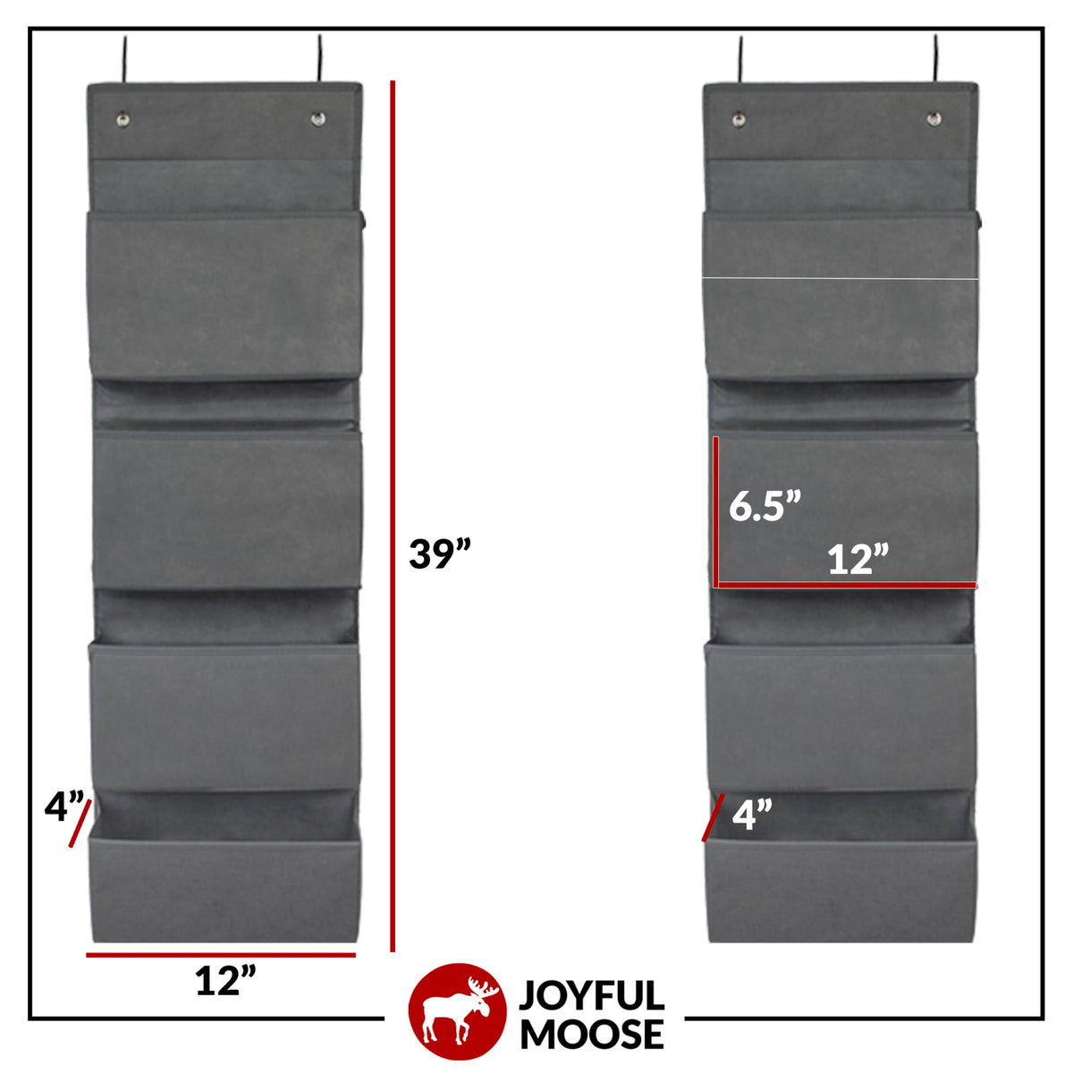 Joyful Moose Over the Door Hanging Organizer Closet Storage Bins Grey