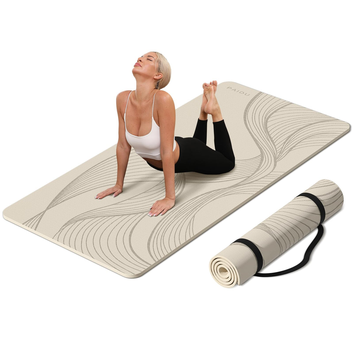 PAIDU Large Yoga Mat-72’x36’x0.4’ Extra Width ＆ Thick,Comfortable,Non-Slip Exercise Mat-Works Great on All Floor for Stretching,Yoga Studio,Gym or Home Workouts (Beige)
