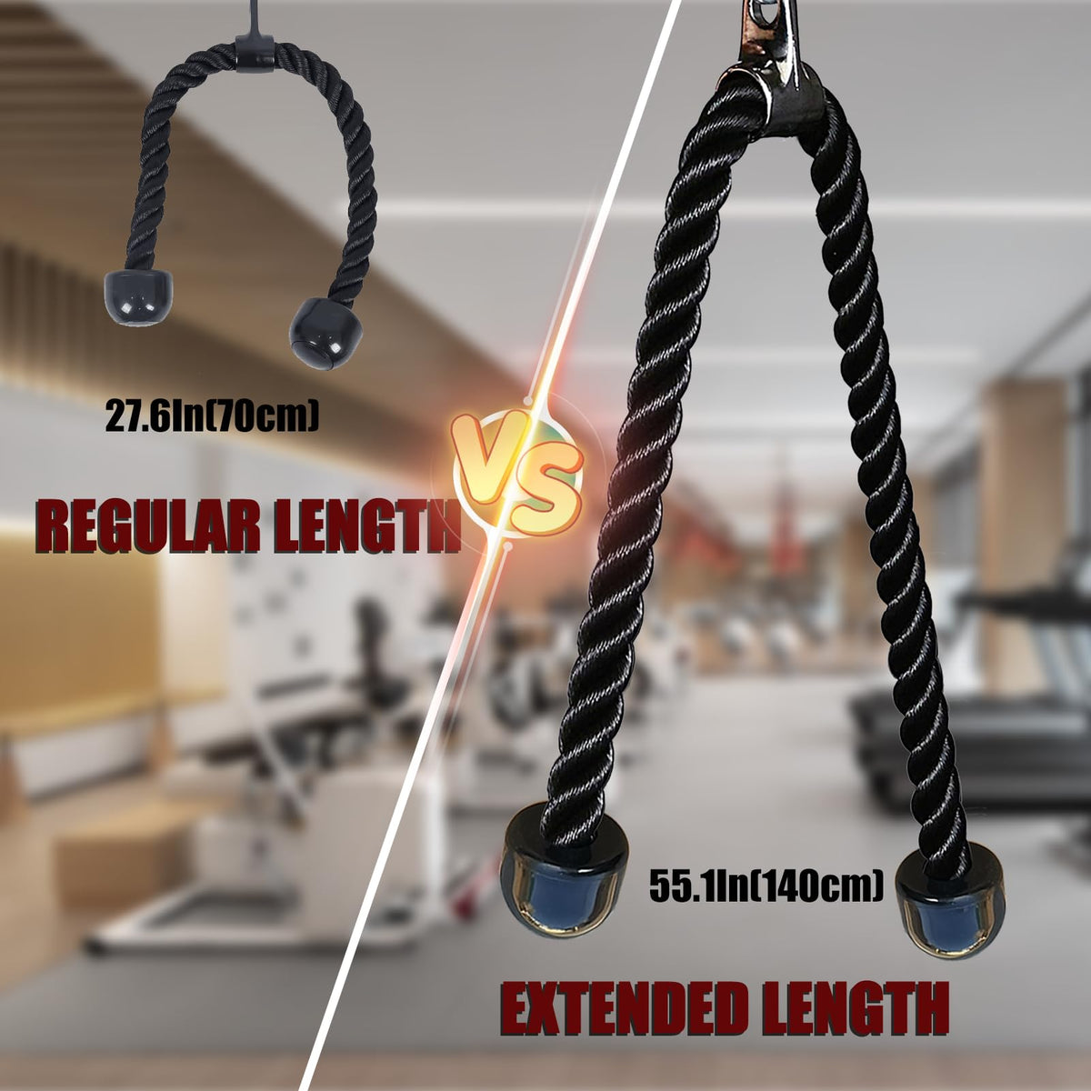 KORIKAHM Long Tricep Rope, Rope Pull Down Attachment 47 55 Inch Length Long, Tricep Rope Cable Attachment, Tricep Pull Down Rope for Home Gym Pulley System,Cable Machine Attachment (Length 55")