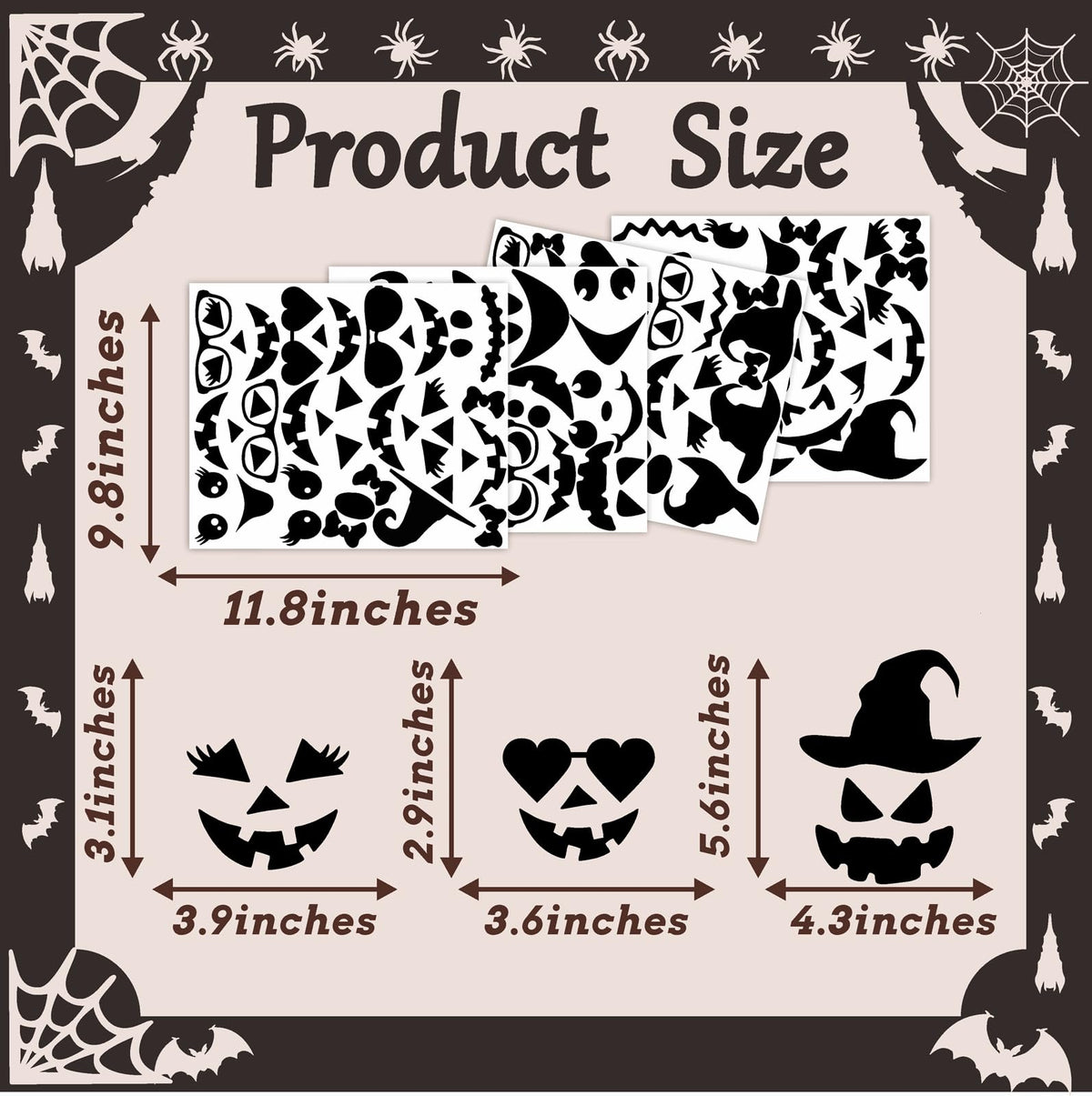 Halloween Face Stickers for Crafts Pumpkin Decorating Stickers for Pumpkins Glass Jars Halloween Vinyl Faces Decals Cute Ornaments Decals Funny Faces Crafts for Party Supplies Decorations