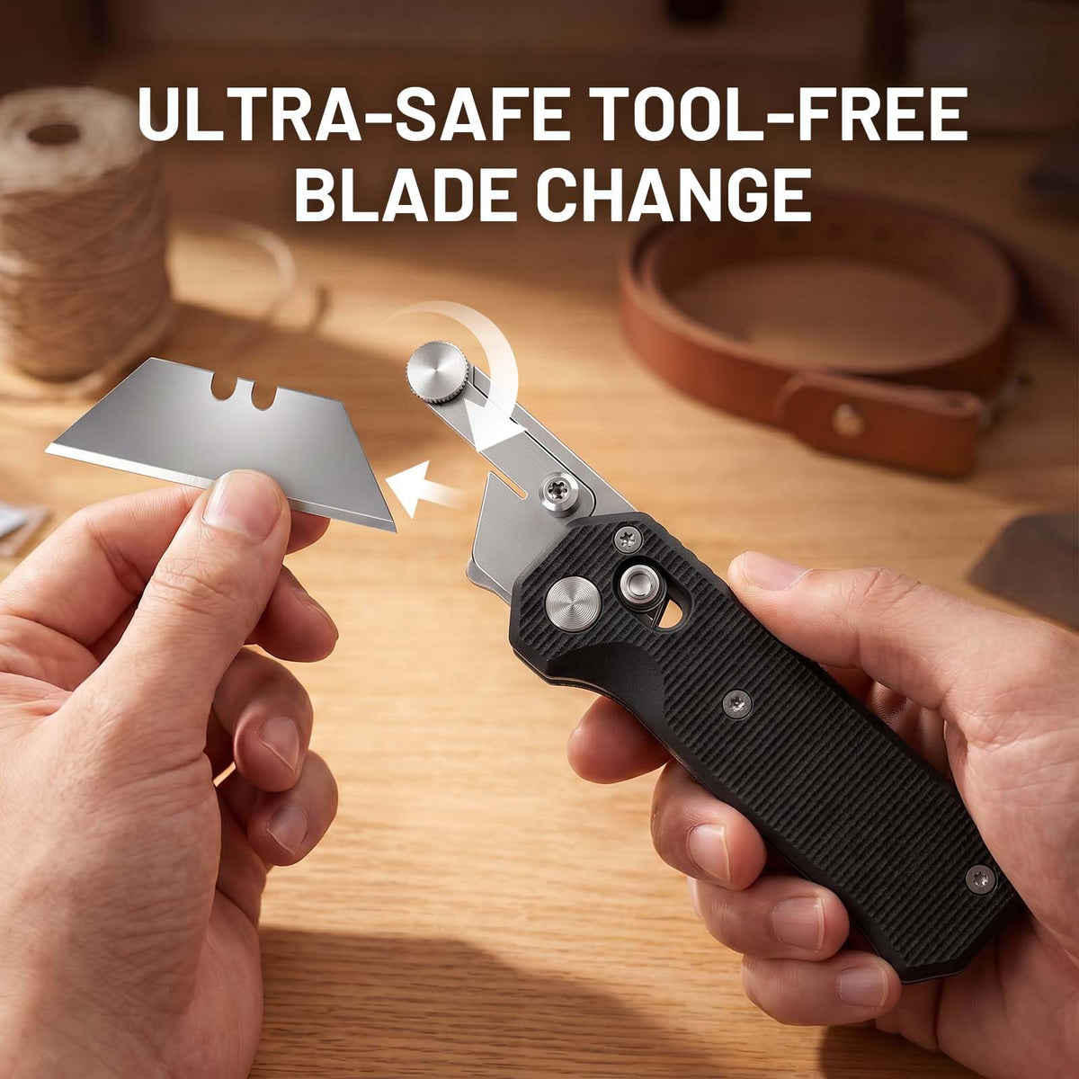 Folding Utility Knife for Men Women, Quick Change Box Cutter with 10Pcs SK5 Replaceable Blades, EDC Razor Knife for Cartons, Cardboard, Boxes, Christmas Stocking Stuffers Gifts for Men Husband Women （Black）