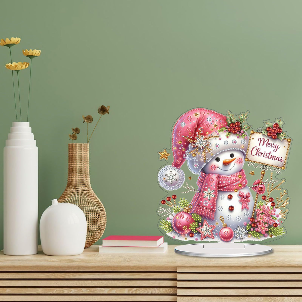 VODAPYC Christmas Diamond Art Tabletop Painting Kits, DIY Stand Up Double Sided Special Shaped Diamond Painting Desktop Ornament(Snowman-01)