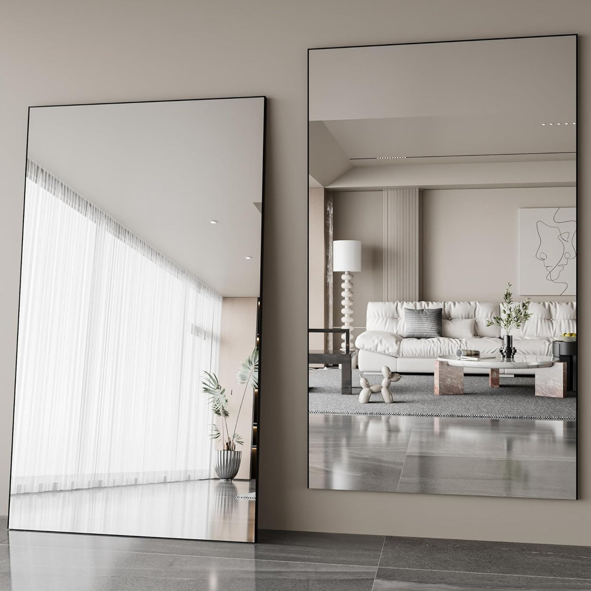 Fitcleer Glassless Floor Mirror, 71×39”, Wide Shatterproof Full Length Wall Mirror for Bedroom, Living Room, or Home Gym, Ultra-Light Leaning or Hanging Design, Black Frame