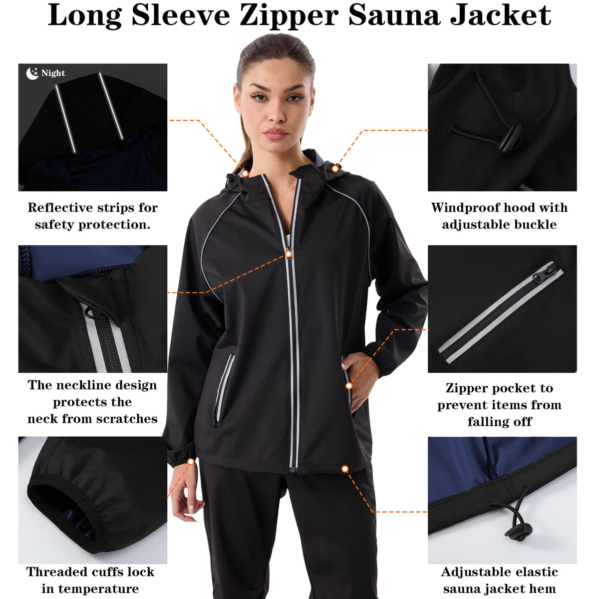 Donason Women's Sauna Suit Sweat Shapewear for Weight Loss Body Shaper with Zipper Heat-Trapping Long Sleeve Tops Workout Pants Durable Gym Fitness Sweatsuits Lightweight Exercise Jacket (Blue)