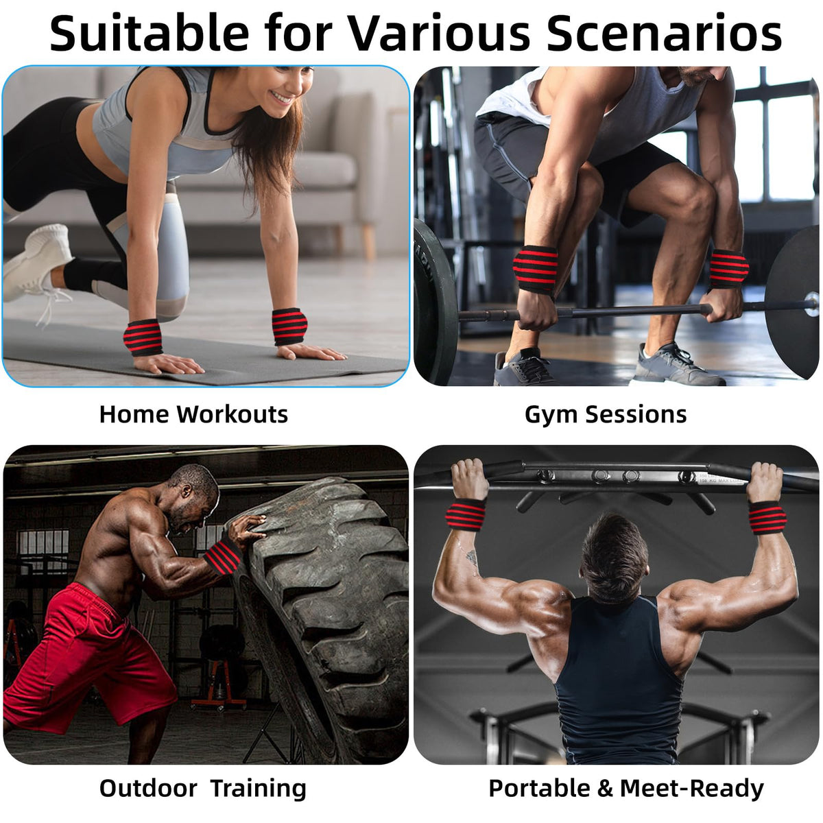 Bneykrir Wrist Support Straps & Lifting Straps, Ultra-Elastic Adjustable Design, Universal Wrist Support Gear for Bench Press, Deadlift, Powerlifting and Gym Training
