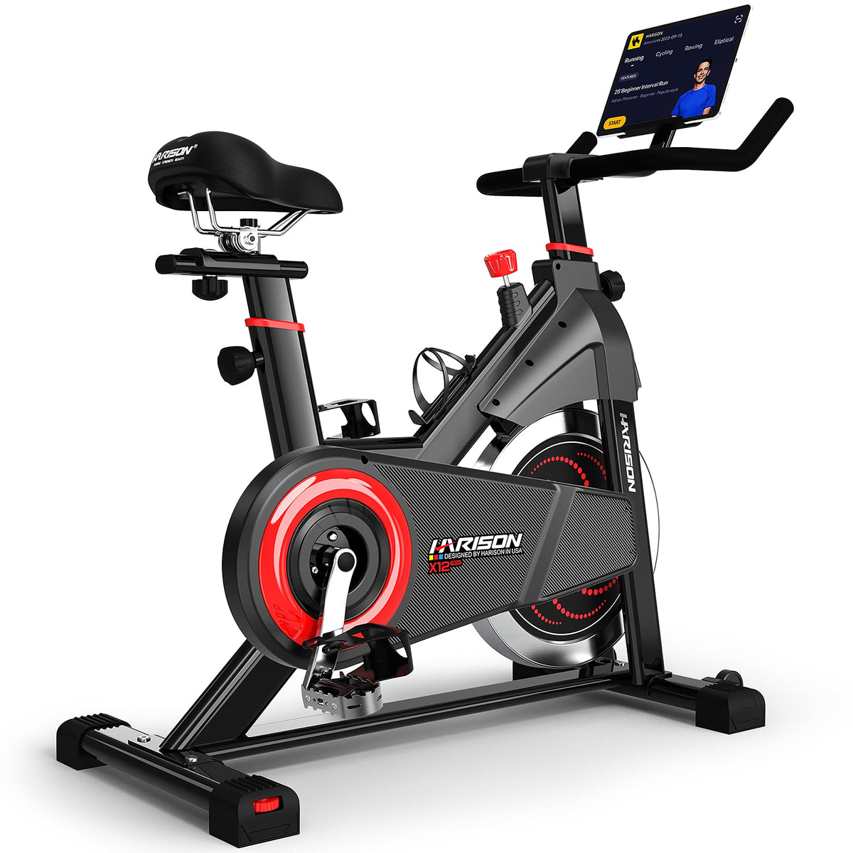 HARISON Exercise Bike for Home, Magnetic Indoor Cycling Bike with Quiet Belt Drive, 380 lb Capacity Spin Bike, Adjustable Resistance Stationary Bike for Cardio Workout & Weight Loss