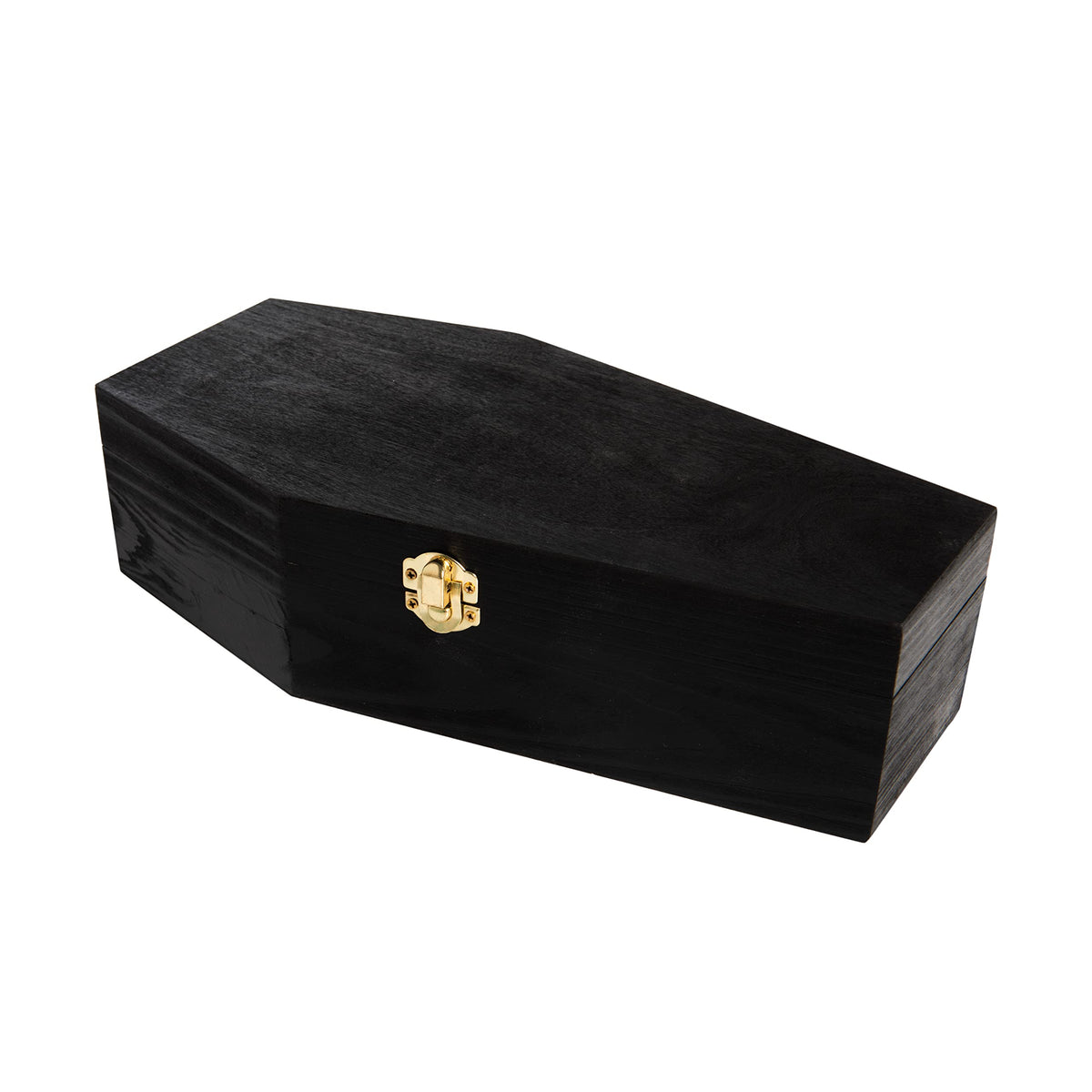 Creative Hobbies 12" Black Painted Wooden Coffin Box – Hinged Halloween Casket for Décor, Party Favors, Goth Display, Doll or Pet Memorial