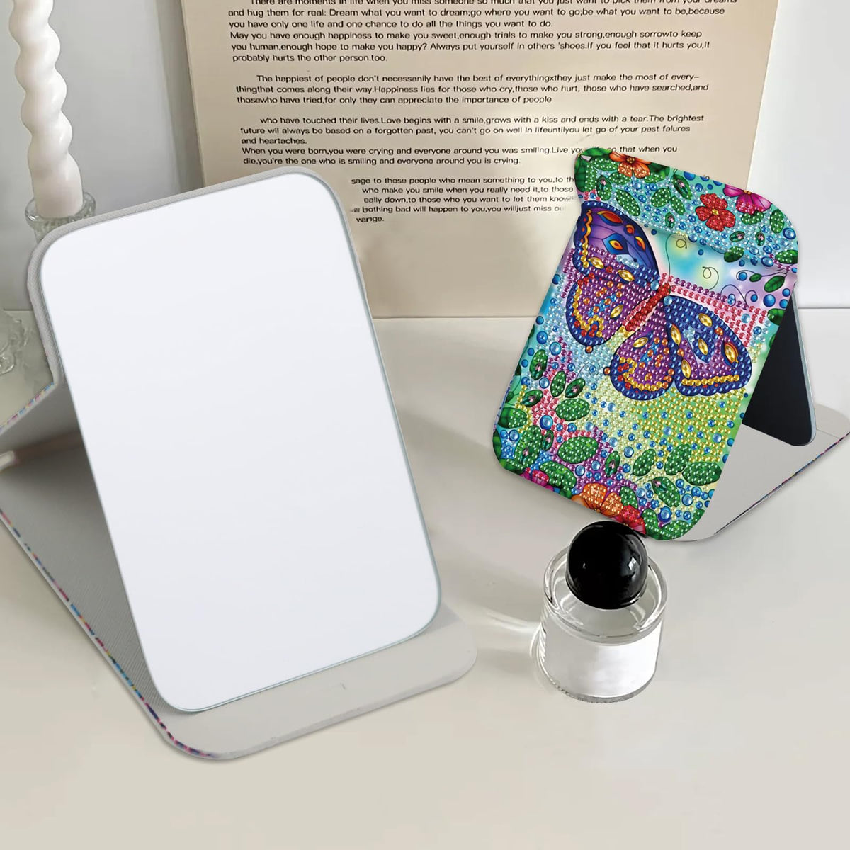 LazyFold Diamond Painting Mirror Kits for Adults Beginners,Purple Butterfly DIY 5D Diamond Art Portable Folding Mirror Kit,Festival Christmas Birthday Art Crafts Home Wall Table Decor Gifts