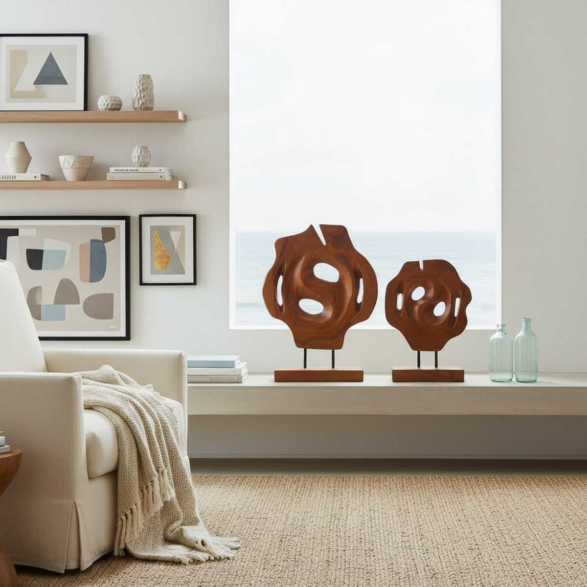 WELLAND Set of 2 Irregular Teak Sculptures