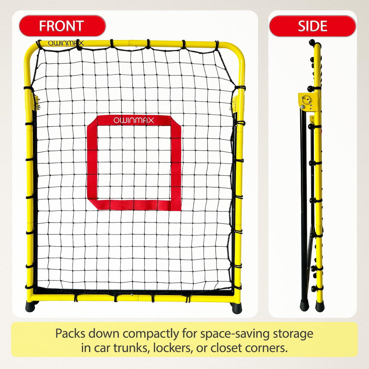 3x3.5 ft Baseball Pitchback Net, Rebounder Net, Solo Training Net, Pitching Return Trainer, Four Quick-Switch Return Angles, Yellow, Great for Kids and Youth