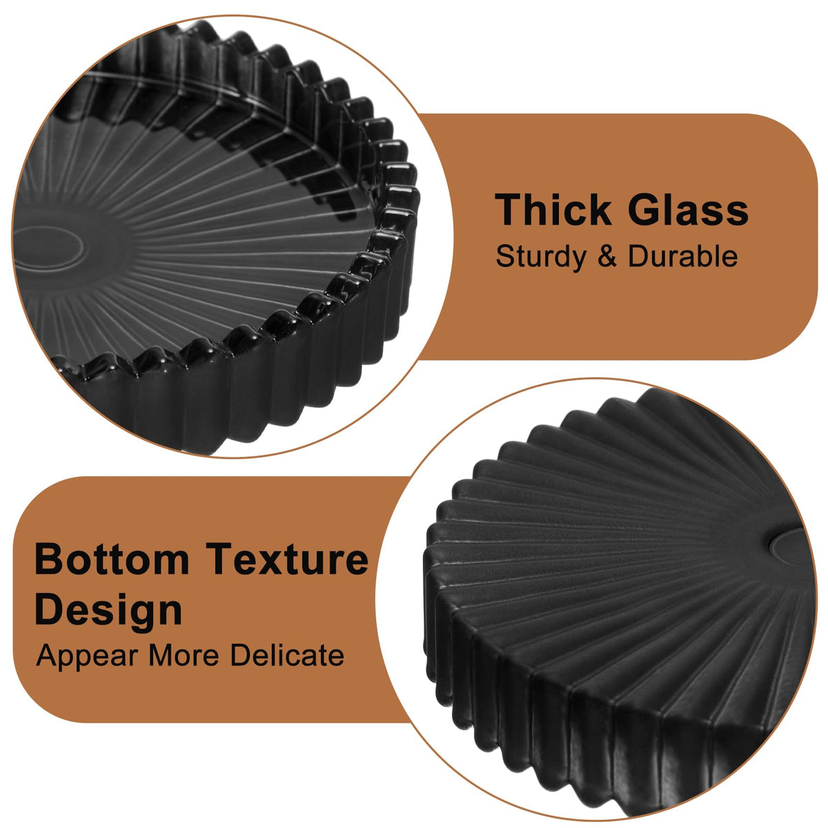 OGANAZI Glass Black Coaster Set of 5- Coasters for Glass Table Black Coasters Modern Round Cup Mats Coffee Table Decor for Kitchen, Bar, Dining Room, Living Room, Office