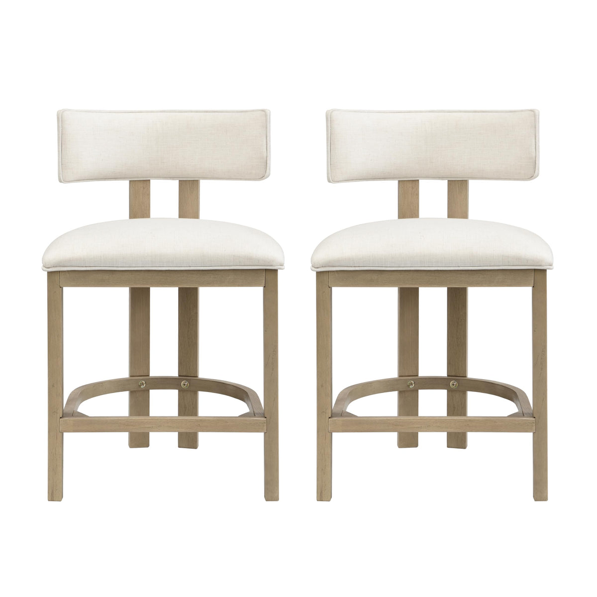Christopher Knight Home Minso Wooden Counter Height Bar Stools Set of 2, Comfy Upholstered Barstools with Backrest/Footrest, Counter Stool for Kitchen Island/Home Bar Table, Light Ash + Beige