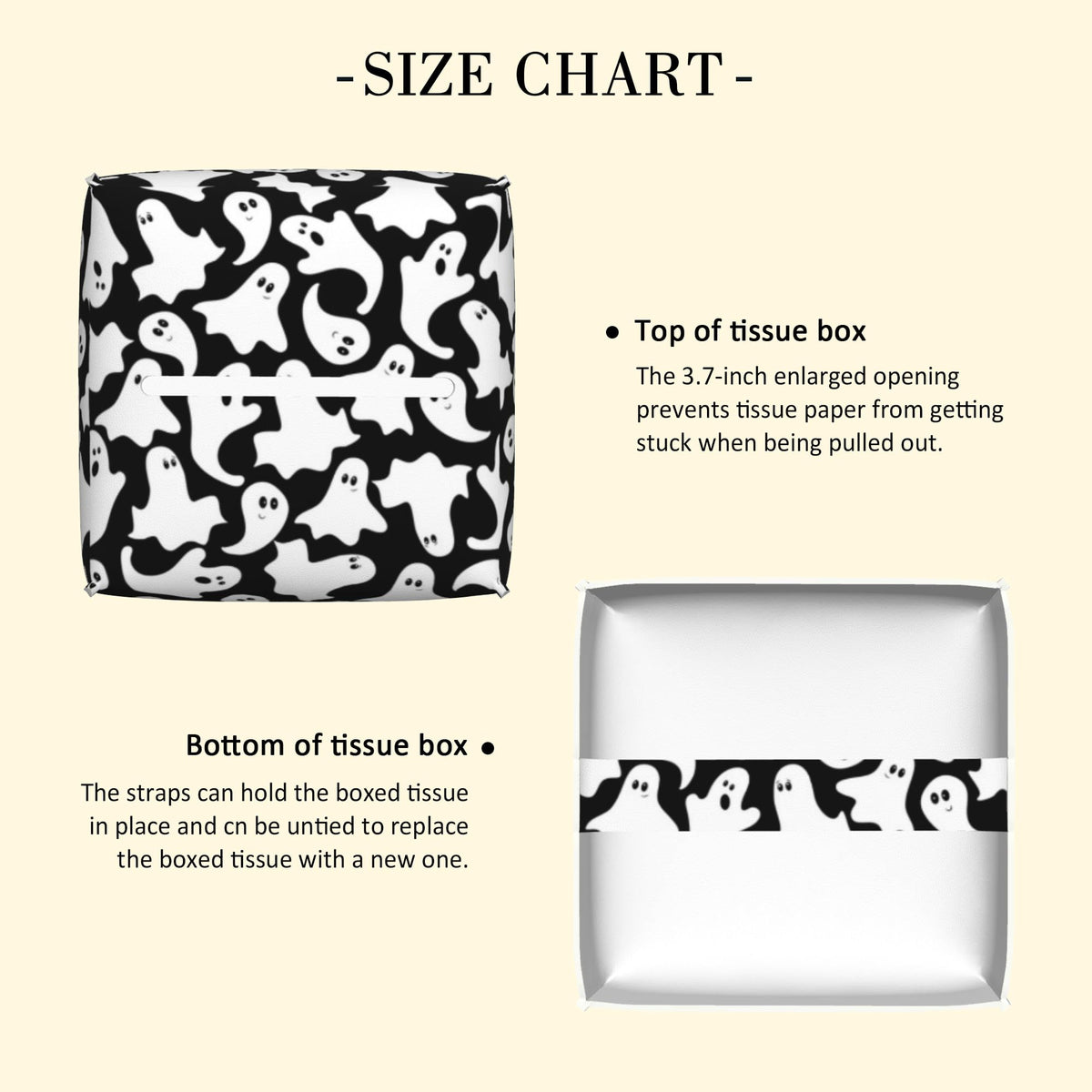 POIUBLE Cute Ghosts Tissue Box Cover Halloween Leather Tissue Box Holder Square Facial Paper Organizer Dispenser for Bathroom Kitchen Bedroom Vanity Countertop Night Stands