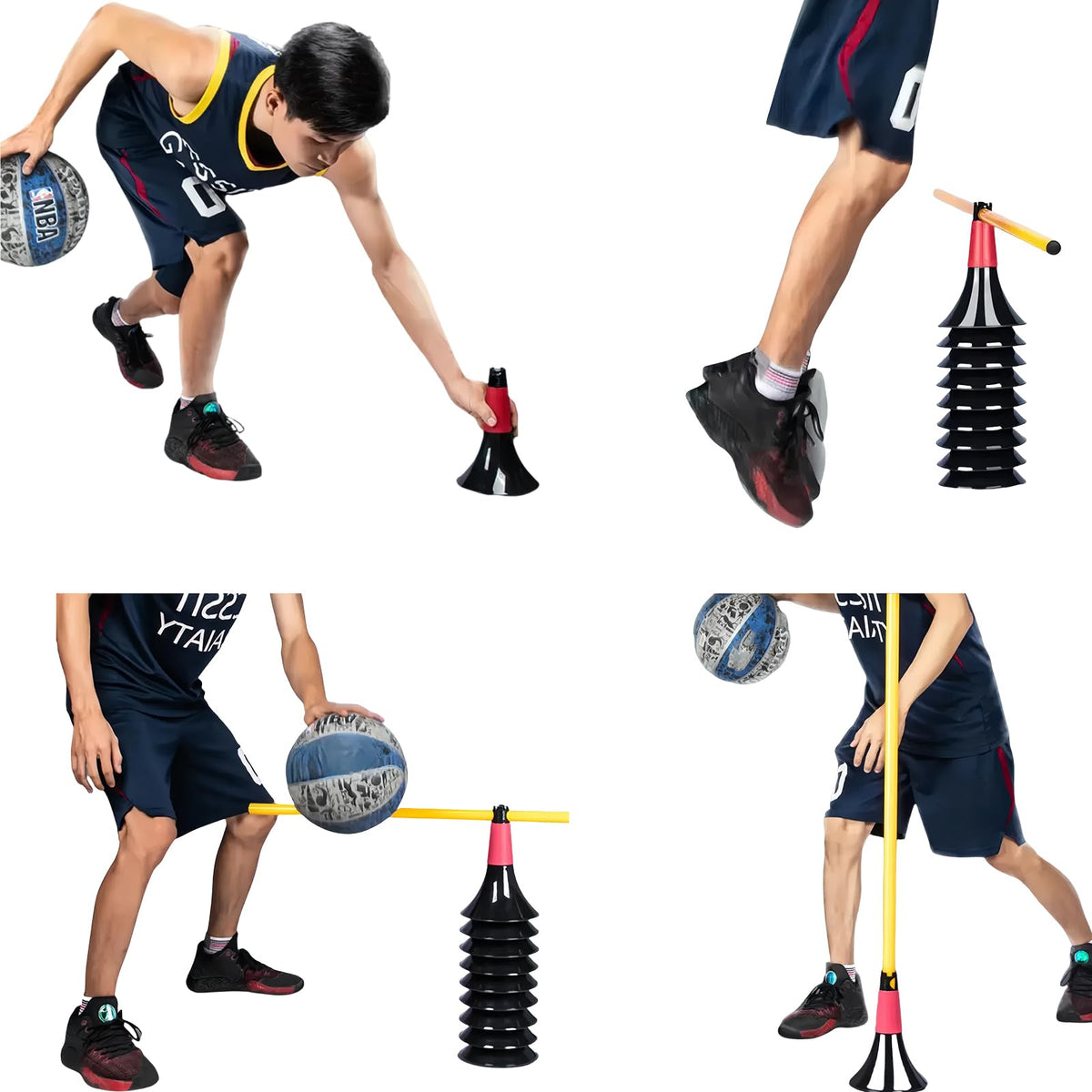 Basketball Training Cones and Agility Poles Set, 8pcs Cones with Anti-Slip Silicone Sleeve & 8pcs 19.7" Poles, Heavy Duty Soccer Training Equipment for Dribbling Drills and Speed Hurdles (Green)