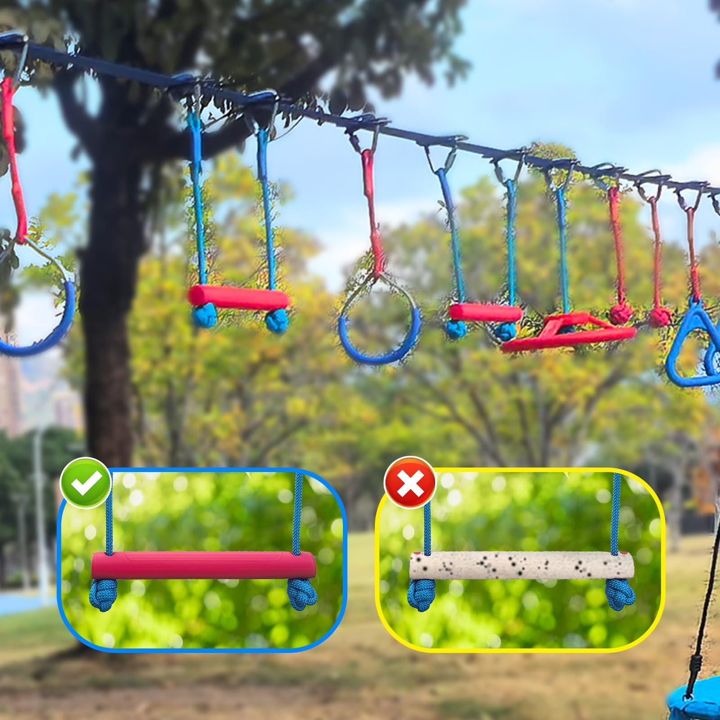 Wavmor Ninja Warrior Obstacle Course for Kids Backyard-1×50ft Slackline Kit with 10 Most Complete Accessories for Boys & Girls, Rope Ladder, Gymnastic Ring, Arm Trainer and Monkey Fist