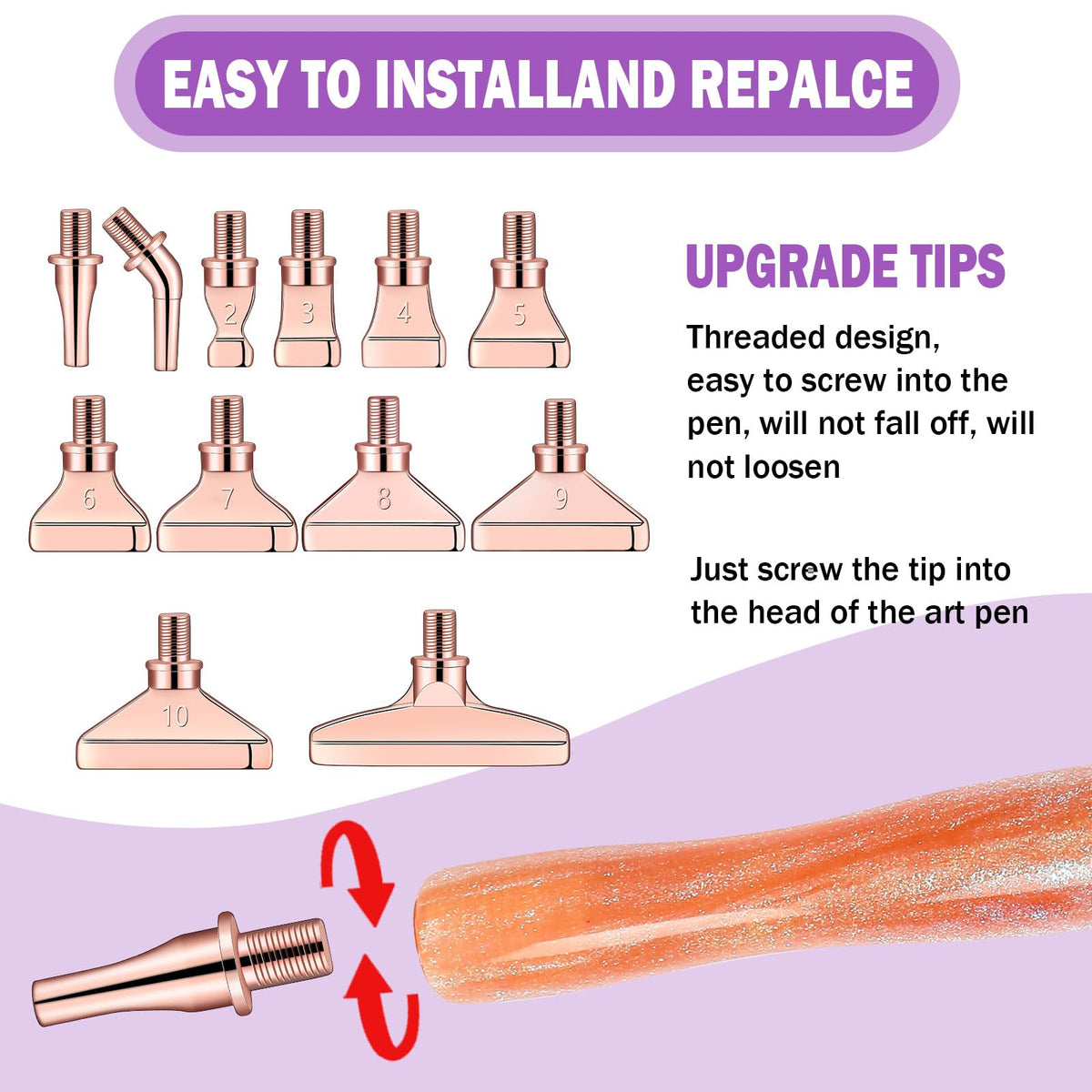 Snewvie Diamond Painting Pen Accessories Tools Set,3PCS Glitter Diamond Art Pen and 12Pcs Rosegold Metal Screw Thread Multi Placer Tips,Resin Diamond Painting Drill Pens for DIY Diamond Art