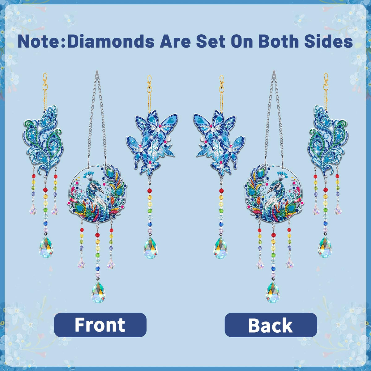 Arts and Crafts for Girls Ages 6-12, DIY Diamond Painting Kits for Kids Teens Adults, Birthday Gifts for 6 7 8 9 10 11 12 Year Old Girls, Peacock Butterfly Feather Wind Chimes for Home Garden Decor