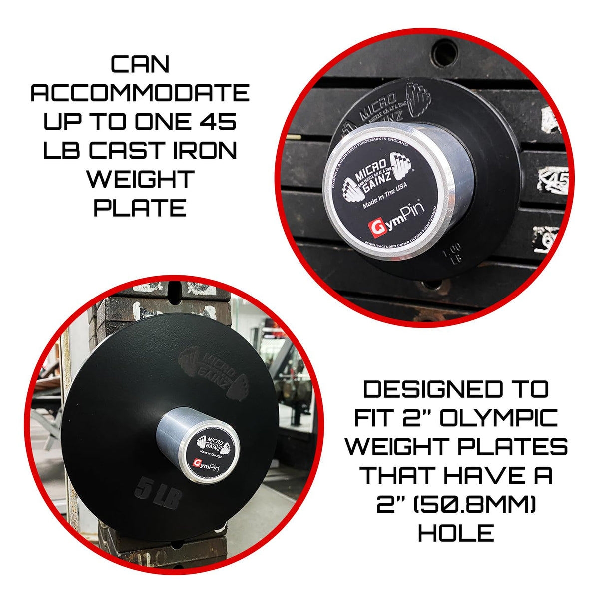 Micro Gainz GymPin Weight Stack Extender Pin for Cable Machine & Home Gym, Designed for Weight Lifting & Strength Training Allowing Additional Olympic Weight Plates, Made in The USA (Size 3/8")