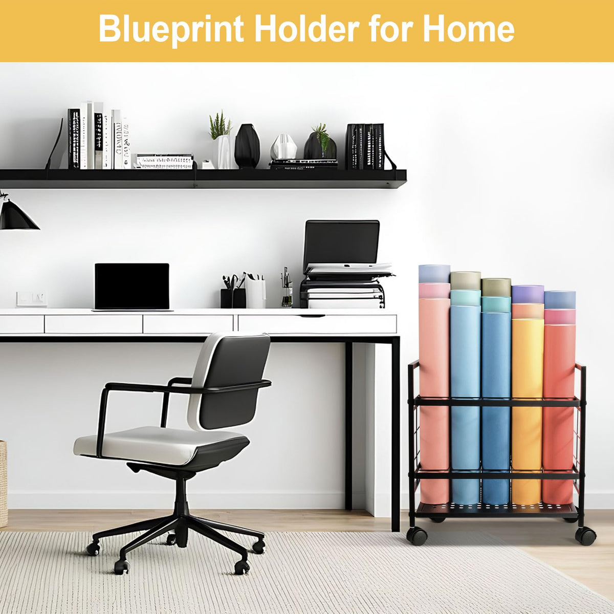SZSJA Blueprint Holder with Wheels, 20 Slots Blueprint Storage Rack, Blueprint Cart for Storing Map Poster Architectural Plan, Blue Print Storage Organizer for Home, Office, School