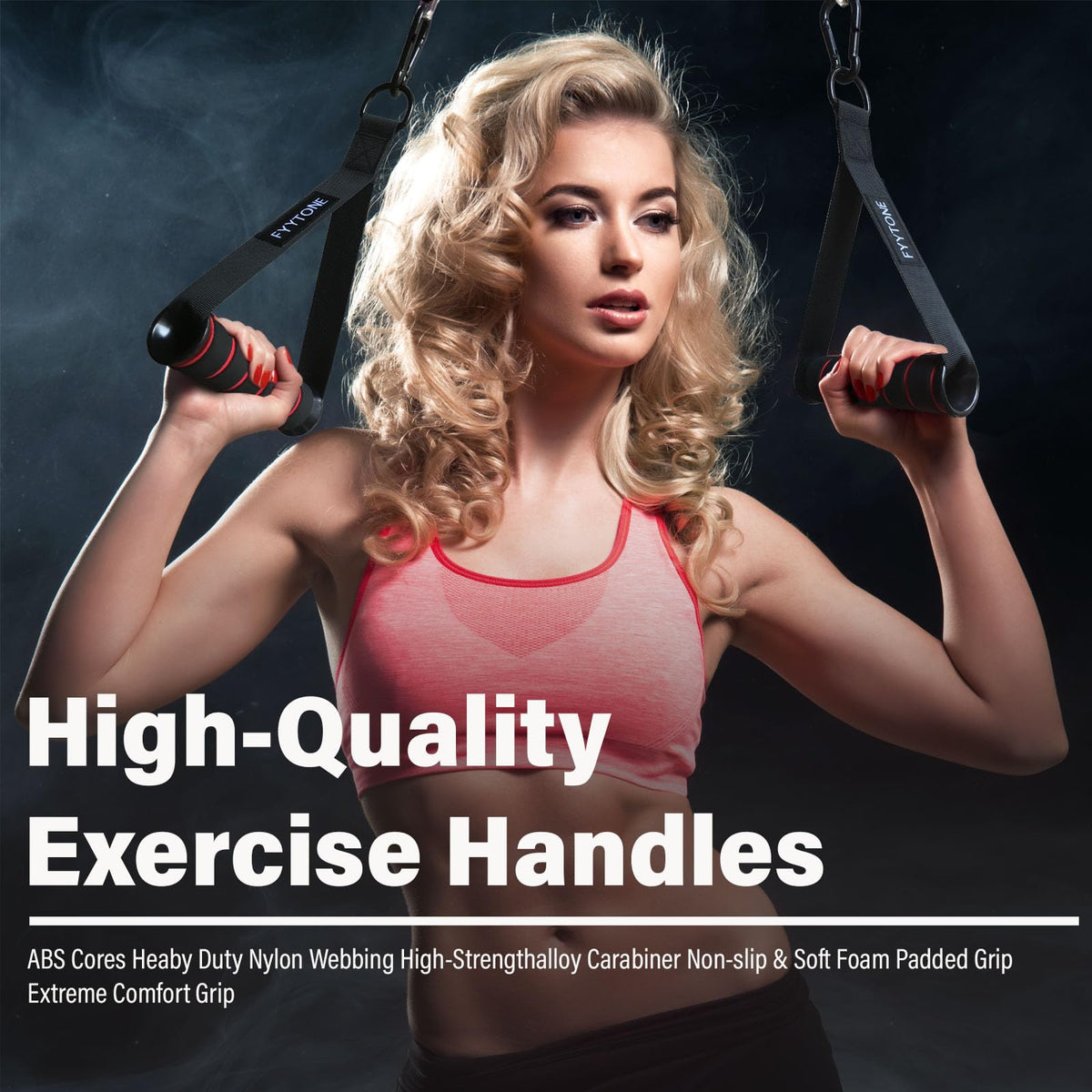 FYYTONE Gym Exercise Handles, Replacement Handle Attachments for Cable Machine, Resistance Band and Strength Trainer, Pull Down Workout Accessories, Heavy Duty Handle with 2 Carabiners for Home Gym