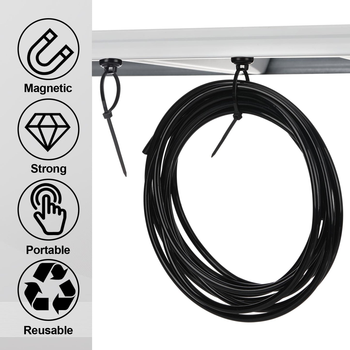 Leinuosen 30 Set Magnetic Zip Tie Mount and Nylon Cable Ties, 19 mm Multipurpose Wire Cable Holder Mount Wire Clips Management Electrical Organization Supplies (Black)