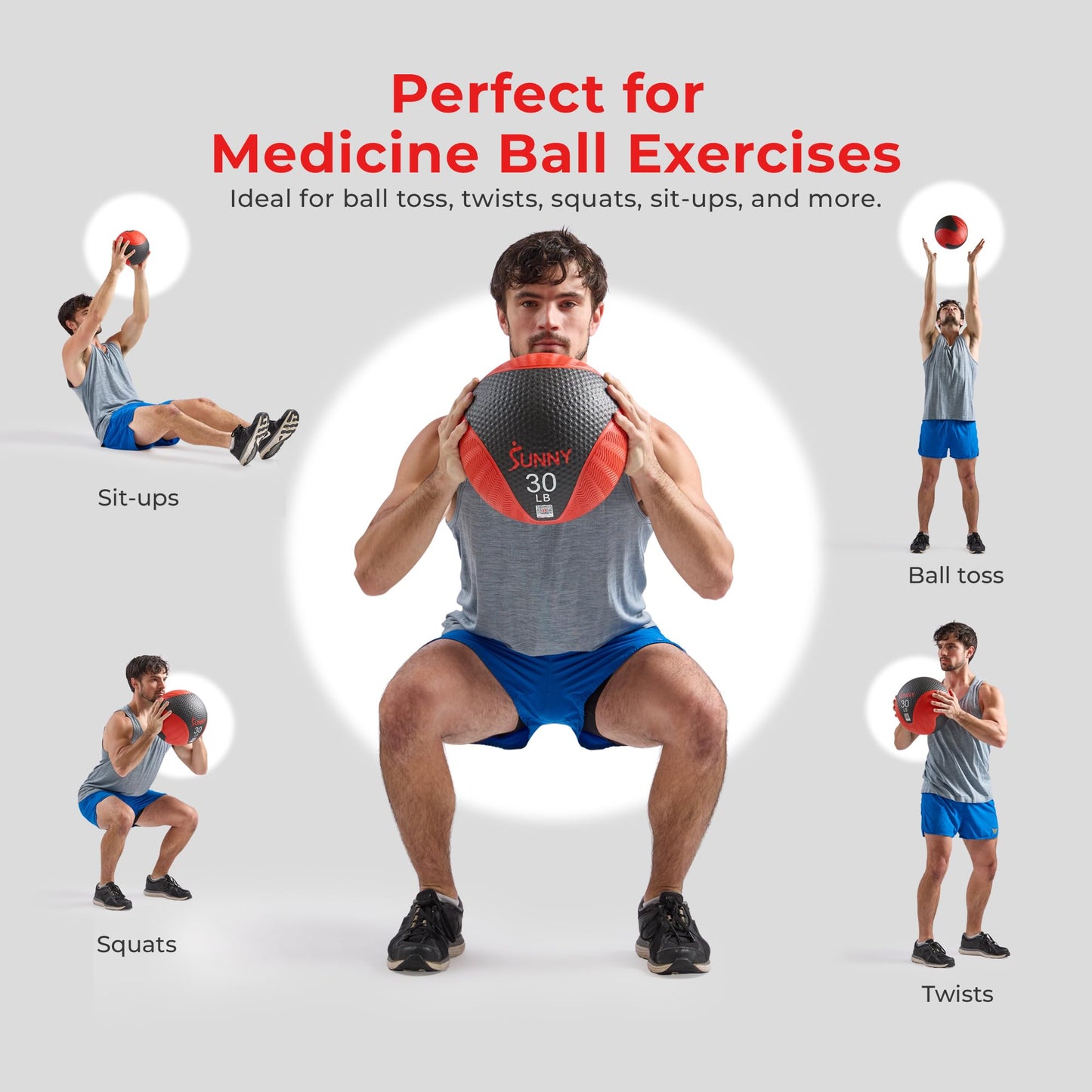 Sunny Health & Fitness 25LB Medicine Ball, Textured Rubber, Core Strength & Balance Training, Bouncing, Weight for Home Workouts SF-EB03-25