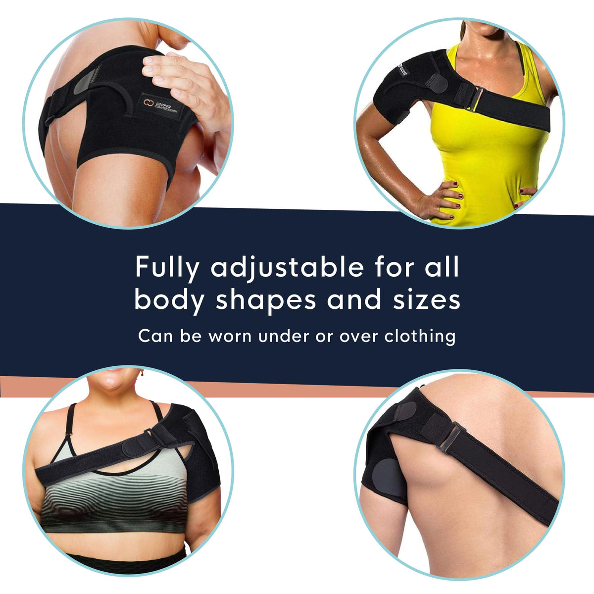Copper Compression Recovery Shoulder Brace - Immobilizer for Torn Rotator Cuff, AC Joint Pain Relief, Dislocation, Arm Stability, Injuries, Tears - Adjustable Fits Men, Women - Black - S/M