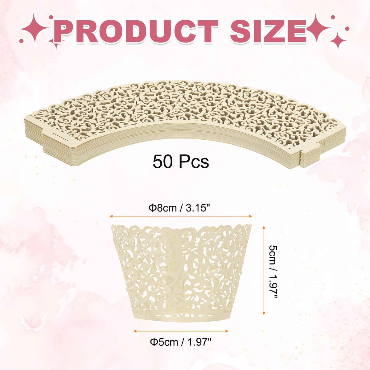 HARFINGTON 50 Pcs Lace Cupcake Liners Standard Vine Designed Hollow Out Cupcake Wraps Artistic Bake Cake Paper Cups for Anniversary Birthday Weddings Parties, Light Yellow