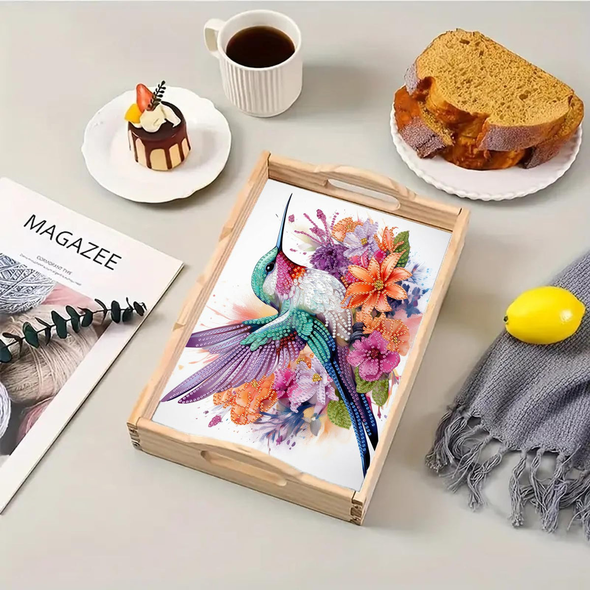 SHLUHA Diamond Art Kits for Adults Wooden Serving Trays with Handle Food Tray for Breakfast Home Decor Gift