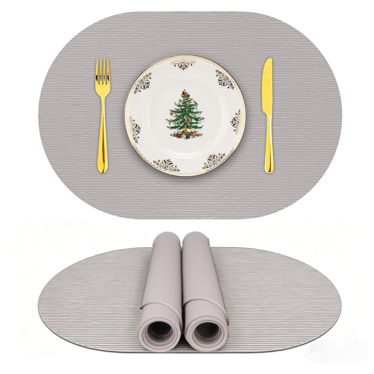 IYYI Silicone Placemats, Dining Placemats Set of 4, Waterproof Placemats for Kids, Heat Resistant Non-Slip Silicone Mats for Dinner Table, Dishwasher Safe (Light Gray, 17.7" ×12")