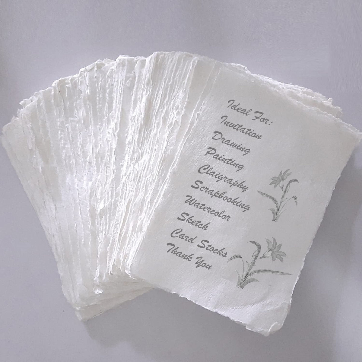 E-Tailor Handmade Cotton Deckle Edge Paper Loose Leaf Sheets 130 GSM Ivory White (Pack of 1-5x7-20-Sheets)