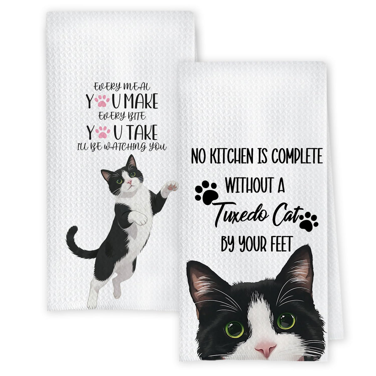Chicimln Funny Tuxedo Cat Kitchen Towels, Tuxedo Cat Gifts Decorative Hand Towels, Gifts for Cats Lovers Dish Tea Towel Drying Cloth for Kitchen Decor,16x24 Inch,Set of 2