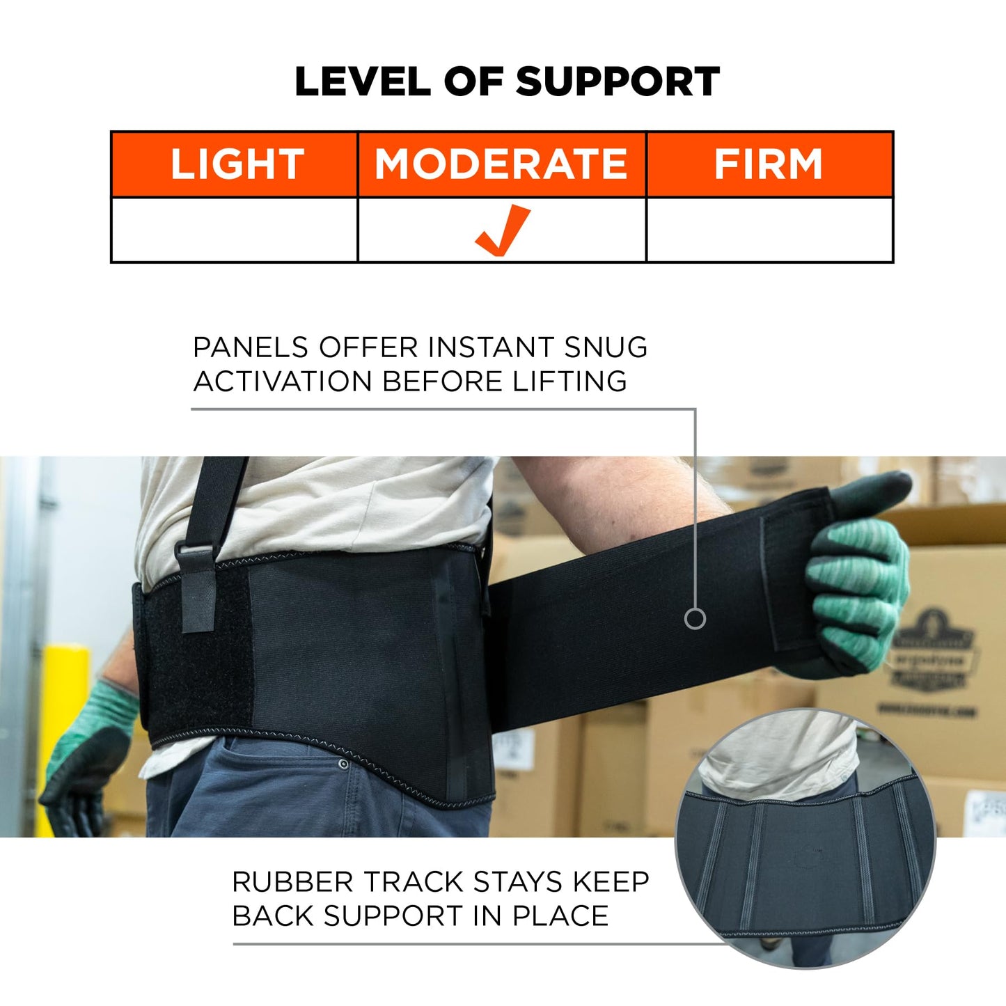 Ergodyne ProFlex 1600 Back Support Brace, 9" Extended Support, High Cut Front For Mobility, Large,Black