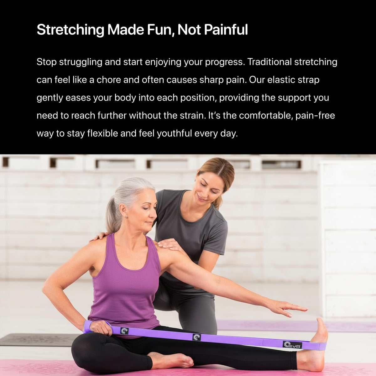 Stretching straps yoga strap for physical therapy | Exercise Stretch Bands for Seniors | Yoga Equipment | PT Stretching Strap for Recovery | Foot Stretch Out Straps for Flexibility | Purple