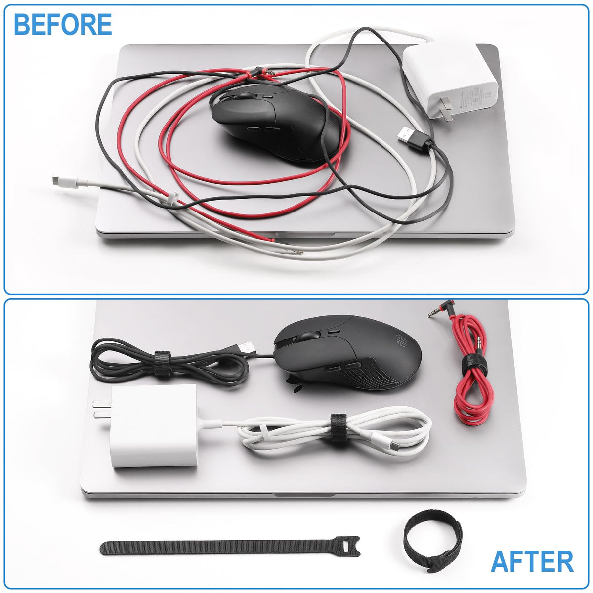 200 PCS 8 Inches Reusable Cable Ties | Adjustable Cord Wraps, Cable Straps | Hook & Loop Cord Organizer, Cable Management